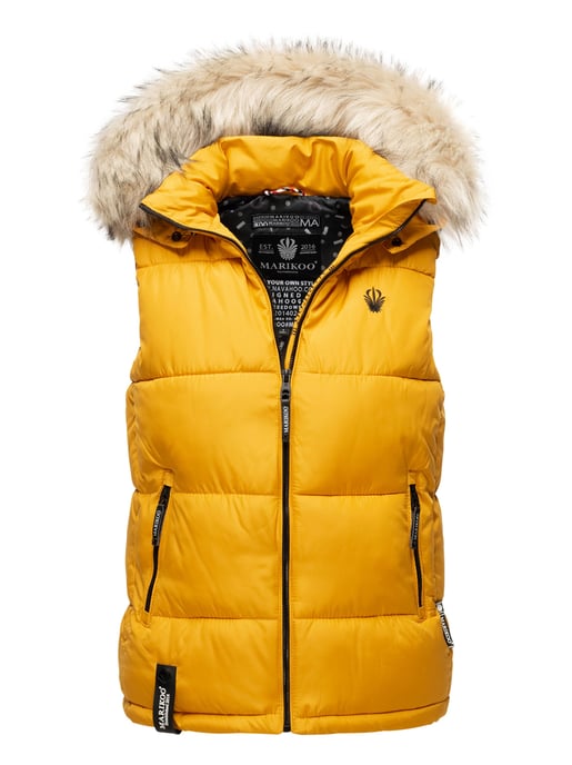Marikoo dames gewatteerd vest – Eisflöckchen met capuchon & imitatiebontkraag - Image 1