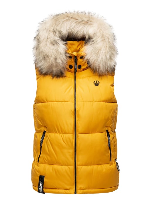 Marikoo dames gewatteerd vest – Eisflöckchen met capuchon & imitatiebontkraag - Image 2