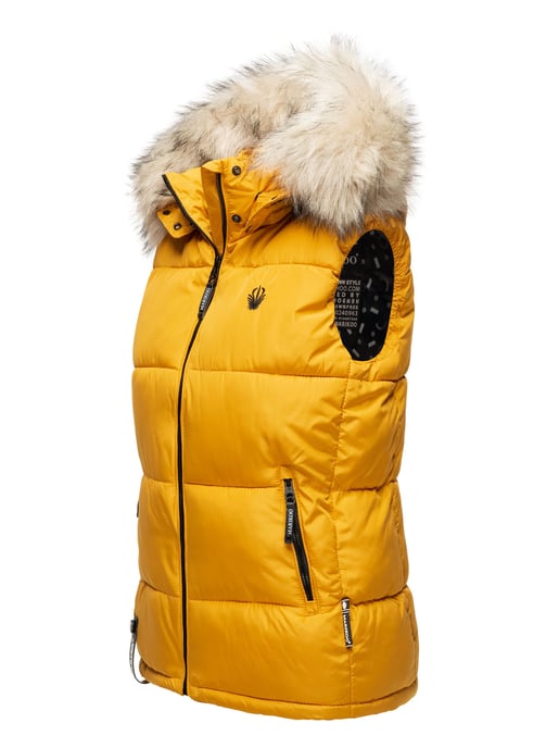 Marikoo dames gewatteerd vest – Eisflöckchen met capuchon & imitatiebontkraag - Image 3