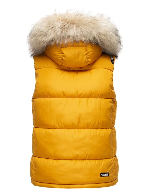 Marikoo dames gewatteerd vest – Eisflöckchen met capuchon & imitatiebontkraag - Image 4