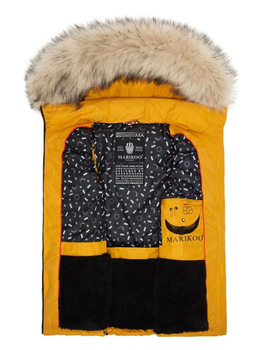 Marikoo dames gewatteerd vest – Eisflöckchen met capuchon & imitatiebontkraag - Image 5