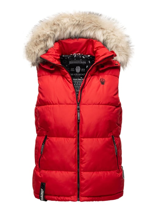 Marikoo dames gewatteerd vest – Eisflöckchen met capuchon & imitatiebontkraag - Image 1