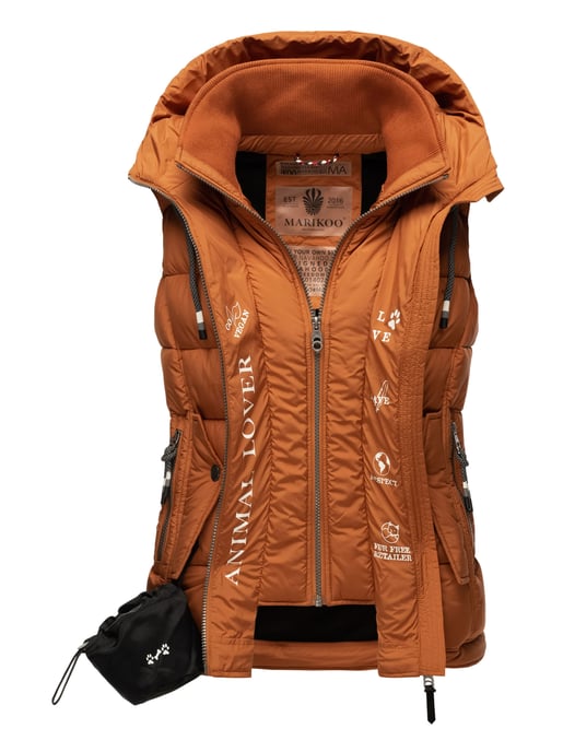 Marikoo dames gewatteerd vest – Taisaa, licht met capuchon & snackvak - Image 3