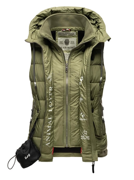 Marikoo dames gewatteerd vest – Taisaa, licht met capuchon & snackvak - Image 5