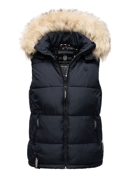 Marikoo dames gewatteerd vest – Eisflöckchen met capuchon & imitatiebontkraag - Image 1