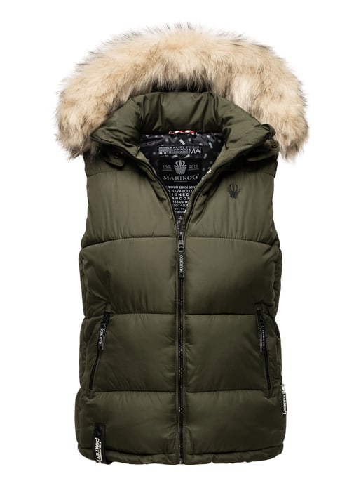 Marikoo dames gewatteerd vest – Eisflöckchen met capuchon & imitatiebontkraag - Image 1