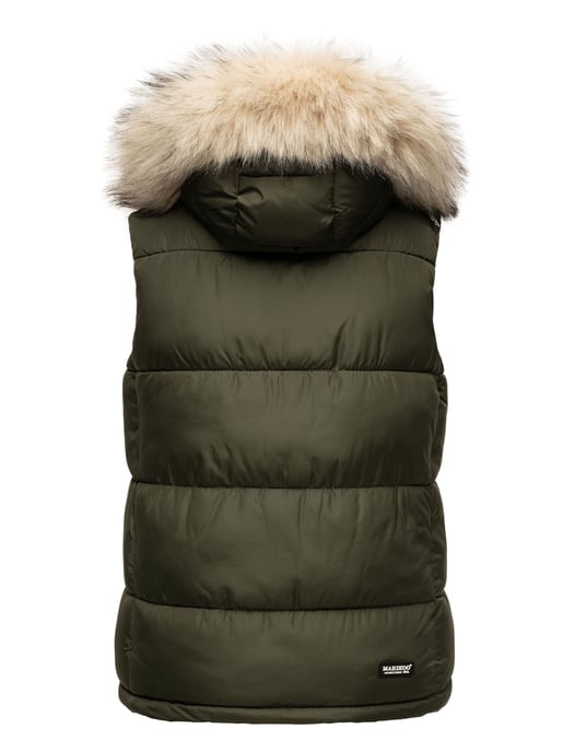 Marikoo dames gewatteerd vest – Eisflöckchen met capuchon & imitatiebontkraag - Image 4