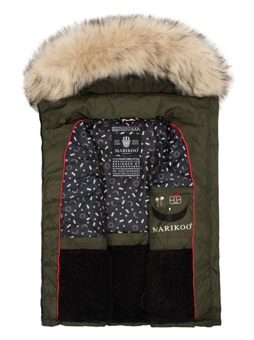 Marikoo dames gewatteerd vest – Eisflöckchen met capuchon & imitatiebontkraag - Image 5