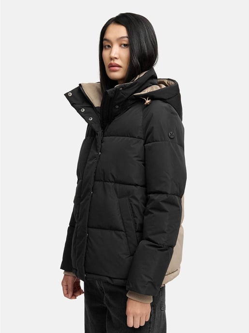 Marikoo dames gewatteerde jas Omariaa met colorblock & afneembare capuchon - Image 6