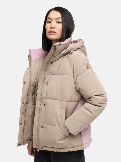 Marikoo dames gewatteerde jas Omariaa met colorblock & afneembare capuchon - Image 5
