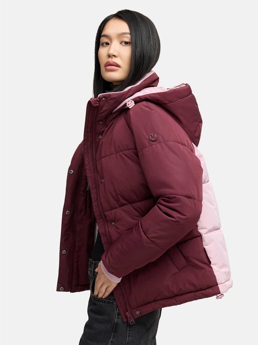 Marikoo dames gewatteerde jas Omariaa met colorblock & afneembare capuchon - Image 6