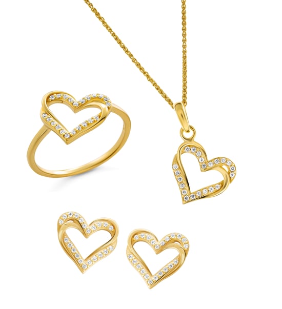 Orphelia 'Cecilia' Dames 925 Sterling Zilveren Set: Ketting + Oorbellen + Ring - Gouden SET-7584/G - Image 1