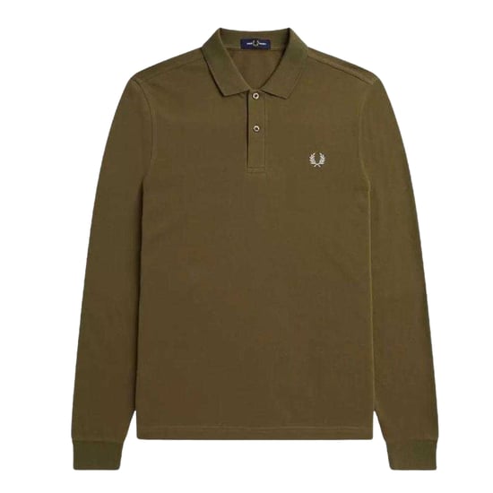 Fred Perry Unisexpoloshirt met lange mouwen, effen voor volwassenen (Kaki Groen) - Image 1