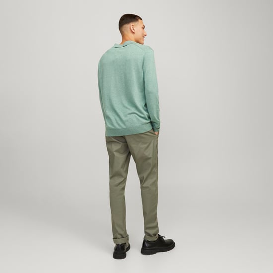 Jack & Jones Trui Cigor Linen Split Neck Groen - Image 3
