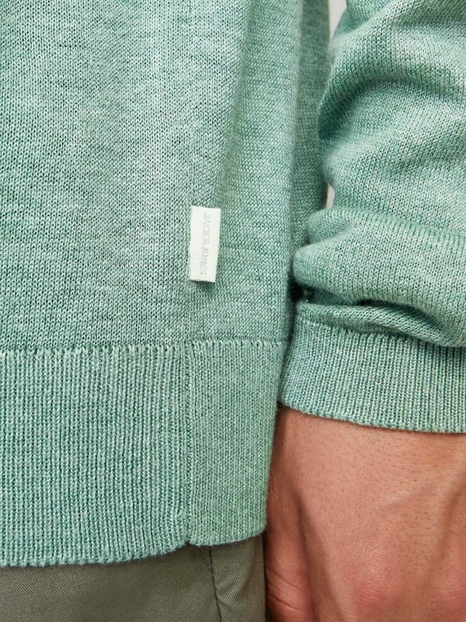 Jack & Jones Trui Cigor Linen Split Neck Groen - Image 4
