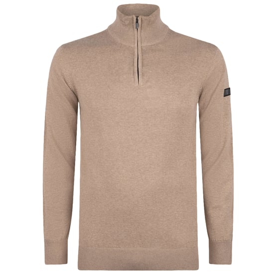 Presly & Sun Trui Lewis Zip Knitted Pullover Beige - Image 1
