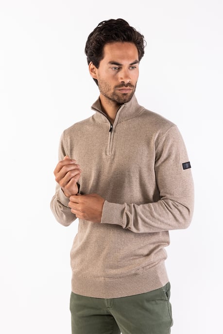 Presly & Sun Trui Lewis Zip Knitted Pullover Beige - Image 2