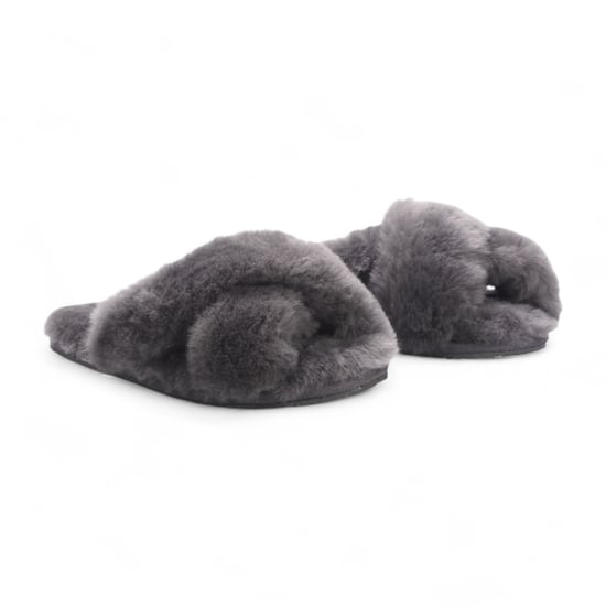 Dames schapenvacht pantoffels grijs warm winterbont crossover - Snowbelle - Image 3