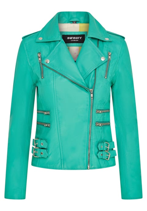 Dames leren aquablauwe Brando bikerjack - Loddon - Image 1