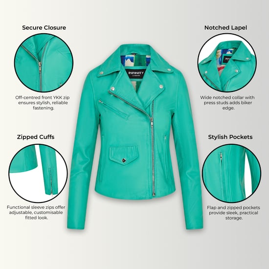Dames Aqua Blue Classic Brando Biker leren jack - Broome - Image 2