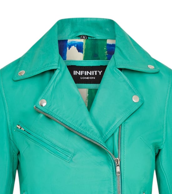 Dames Aqua Blue Classic Brando Biker leren jack - Broome - Image 5