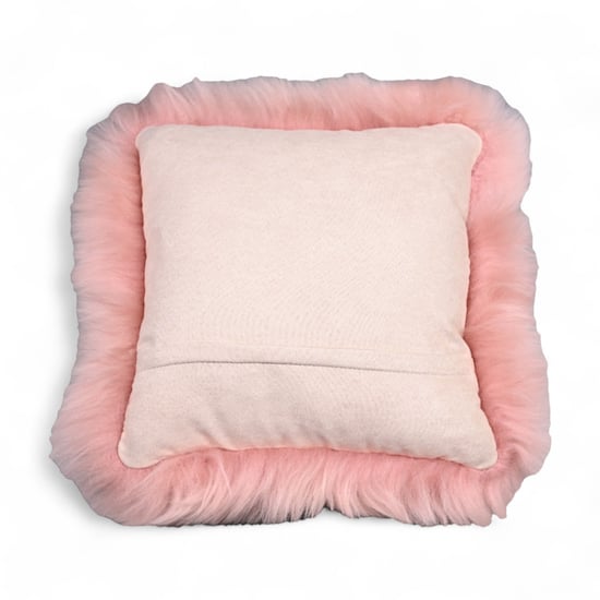 Echt schapenvacht roze echt wol enkelzijdig kussen - Image 3