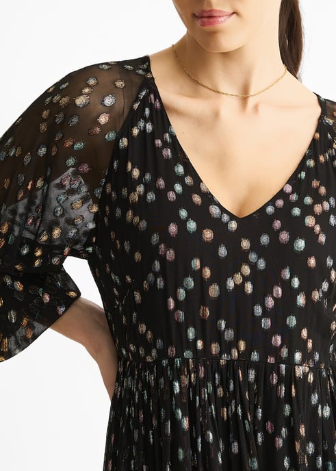 Zwarte veelkleurige viscose mini-jurk met geknipte jacquard en laagjes - Image 2