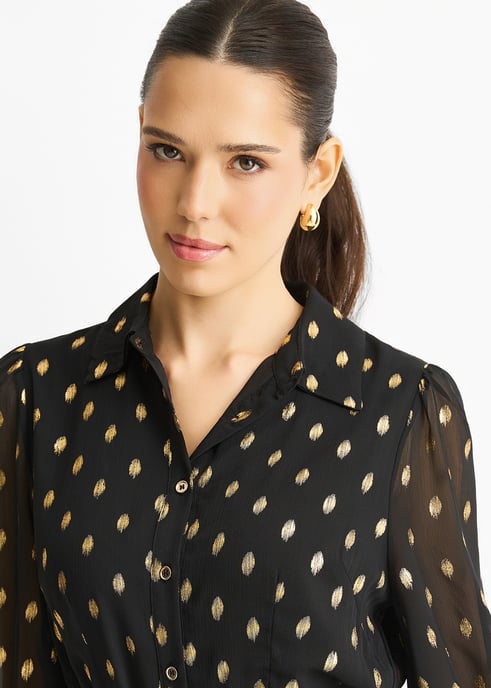 Zwarte chiffon maxi-shirtjurk met ceintuur - Image 2