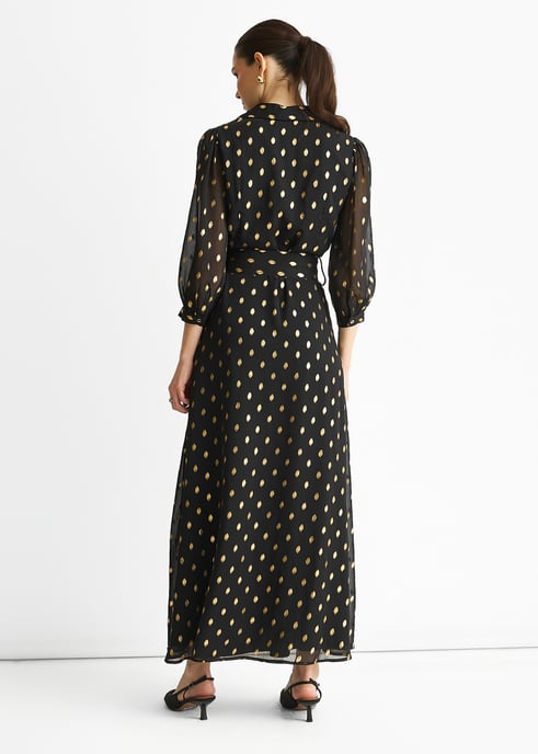Zwarte chiffon maxi-shirtjurk met ceintuur - Image 4