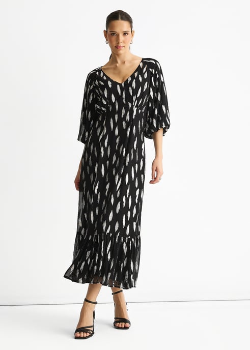 Zwarte viscose maxi-jurk met geknipte ballonmouwen - Image 1