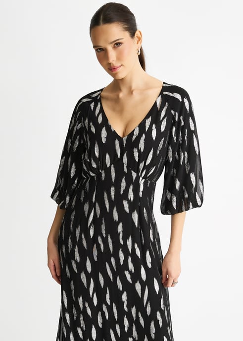 Zwarte viscose maxi-jurk met geknipte ballonmouwen - Image 2