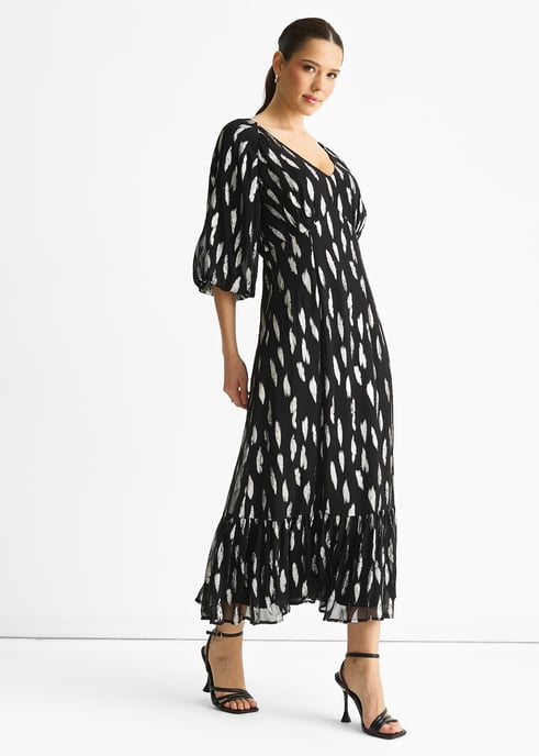Zwarte viscose maxi-jurk met geknipte ballonmouwen - Image 3