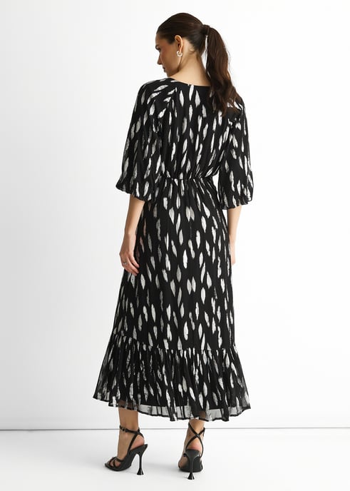 Zwarte viscose maxi-jurk met geknipte ballonmouwen - Image 4