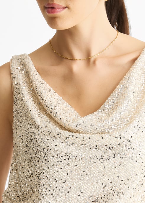 Champagnekleurige cami-top met pailletten en cowl neck - Image 2