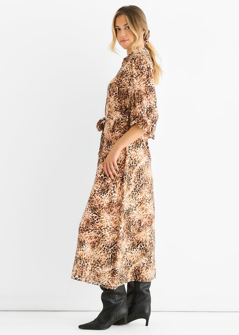 Bruine midi-jurk met dierenprint - Image 3