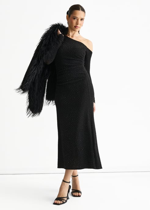 Zwarte midi-jurk met studs en hotfix-details - Image 1