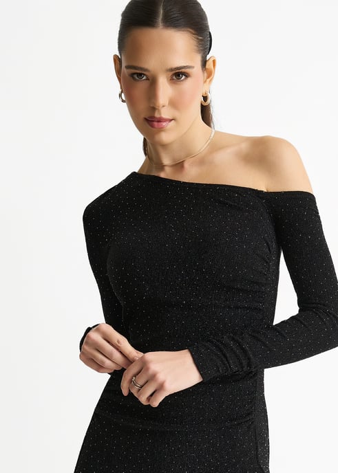 Zwarte midi-jurk met studs en hotfix-details - Image 2