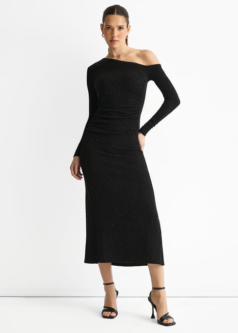 Zwarte midi-jurk met studs en hotfix-details - Image 3