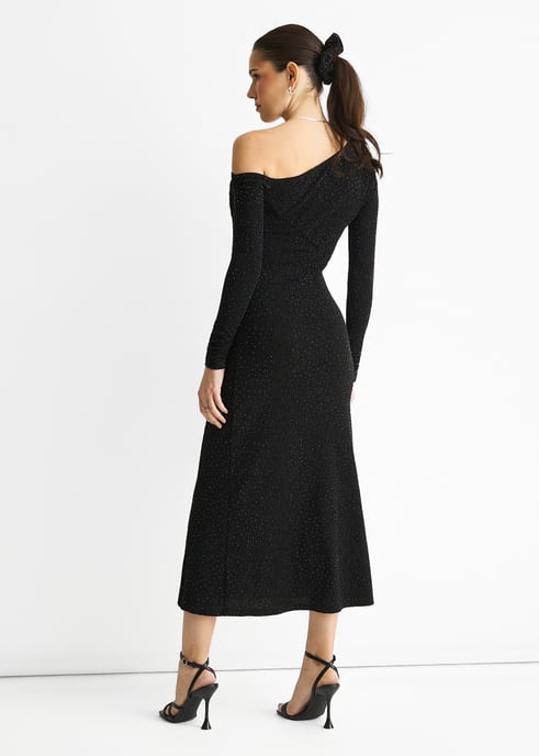 Zwarte midi-jurk met studs en hotfix-details - Image 4