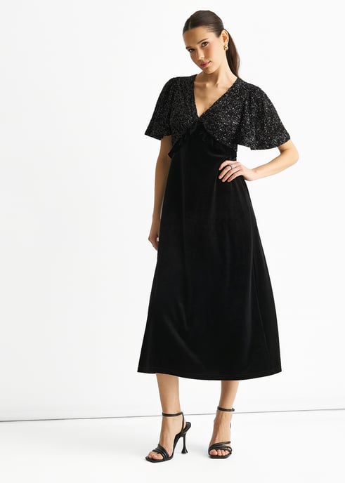 Zwarte sequintop Premium fluwelen midi-jurk voor speciale gelegenheden - Image 3