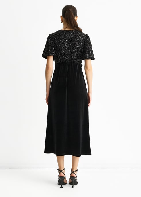 Zwarte sequintop Premium fluwelen midi-jurk voor speciale gelegenheden - Image 4