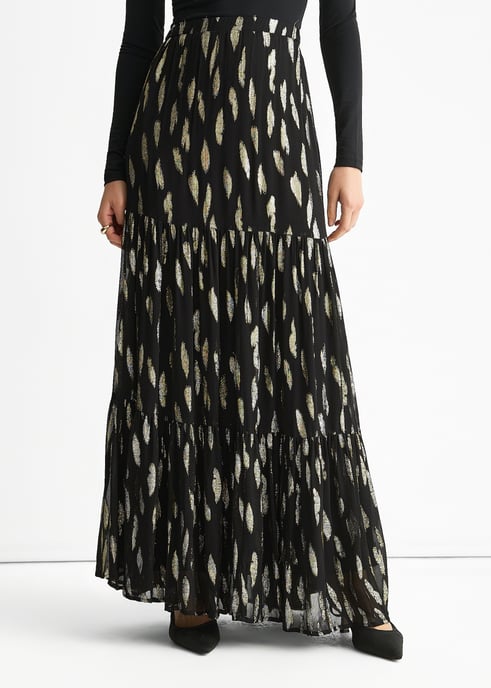 Zwarte geknipte jacquard gelaagde maxi-rok - Image 2