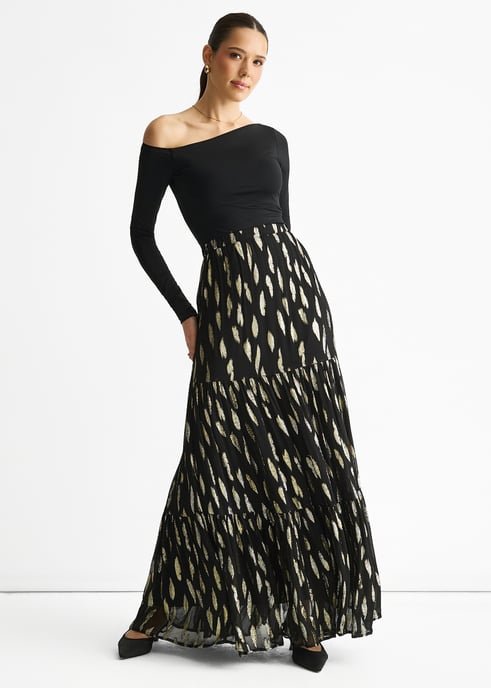 Zwarte geknipte jacquard gelaagde maxi-rok - Image 3