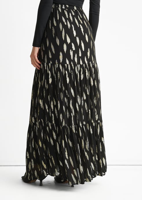 Zwarte geknipte jacquard gelaagde maxi-rok - Image 4
