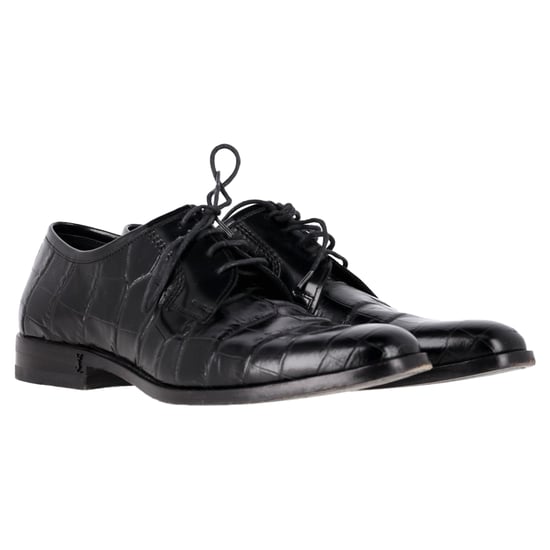 Saint Laurent Croco-Effect Vetwrap Oxfords in Zwart Leer - Image 4