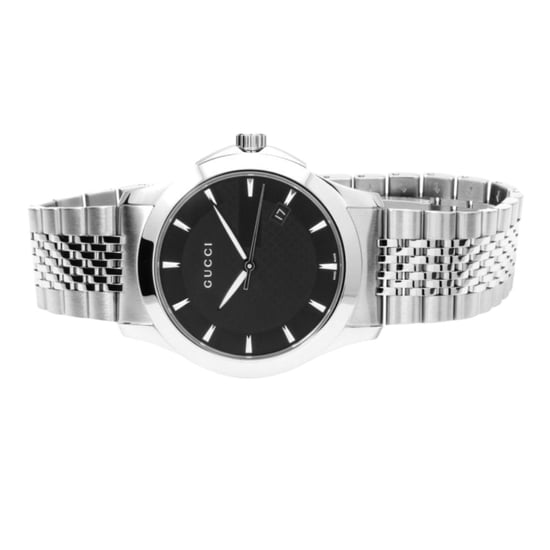 Gucci G-Timeless YA126402 Herenhorloge met zwarte wijzerplaat en zilveren armband - Image 3