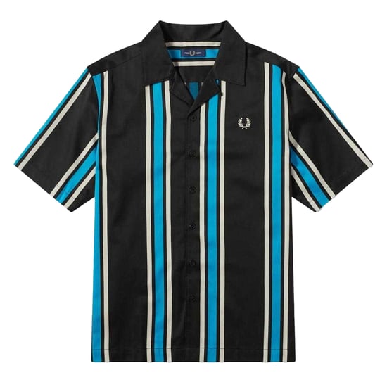 Fred Perry Heren Gestreept Revere Kraag Shirt (Zwart/Blauw) - Image 1