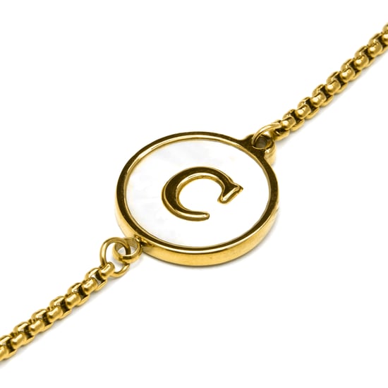 Luxenter armband in wit parelmoer afgewerkt in 18K geel goud - Alfabet - Image 4