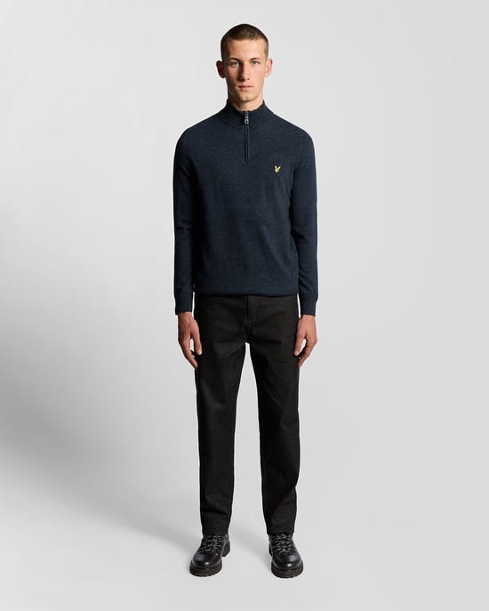 Lyle & Scott Lamswol Mix 1/4 Rits Trui - Marineblauw - Image 2
