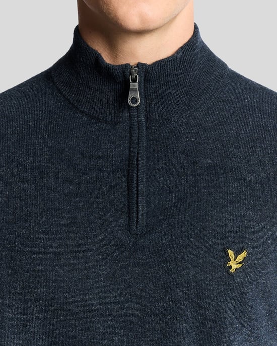 Lyle & Scott Lamswol Mix 1/4 Rits Trui - Marineblauw - Image 3